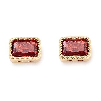 Brass Micro Pave Cubic Zirconia Beads, Rectangle, Red, 7x5x3.5mm, Hole: 1mm