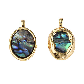 Synthetic Abalone Shell/Paua Shell Pendants, with Real 18K Gold Plated Brass Findings, Nickel Free, Oval, Colorful, 20x12x3mm, Hole: 1.8mm
