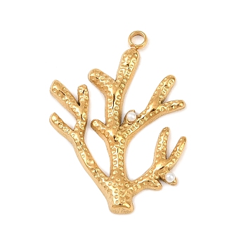304 Stainless Steel & ABS Plastic Imitation Pearl Pendants, Ion Plating(IP), Branch, 28x21x2.5mm, Hole: 1.8mm