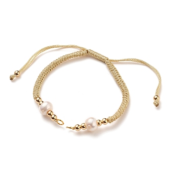 Braided Nylon Bracelet Making, with 304 Stainless Steel Open Jump Rings, Round Brass Beads and Pearl Beads, Golden, Wheat, Single Chain Length: about 7 inch(17.8cm)