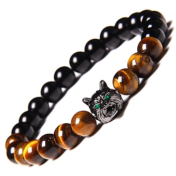 Natural Tiger Eye Stretch Bracelets, Round, 7-1/2 inch(19cm)