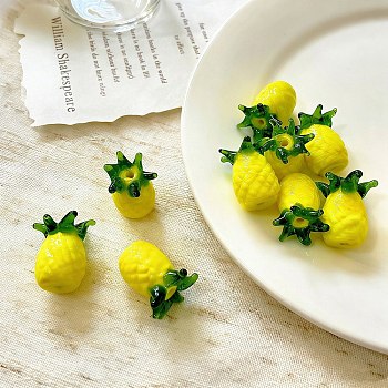 Handmade Lampwork Beads, Fruit, Pineapple, 18.5~19.5x15~17.5x15.5~16.5mm, Hole: 1.8~2mm