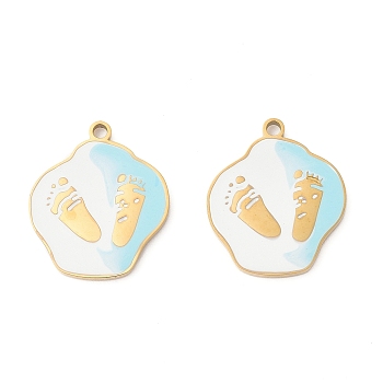 304 Stainless Steel Enamel Pendants, Ion Plating(IP), Real 18K Gold Plated, Footprint, 18x15.5x1.5mm, Hole: 1.5mm