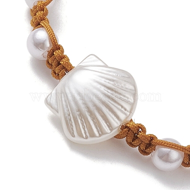 2pcs 2 bracelets de perles tressées en acrylique en forme de coquille de style sertis de cordons en nylon(BJEW-JB10146)-4