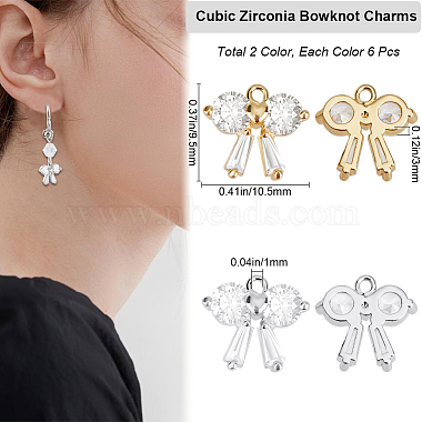 12Pcs 2 Colors Brass with Clear Cubic Zirconia Charms(ZIRC-BBC0002-64)-2