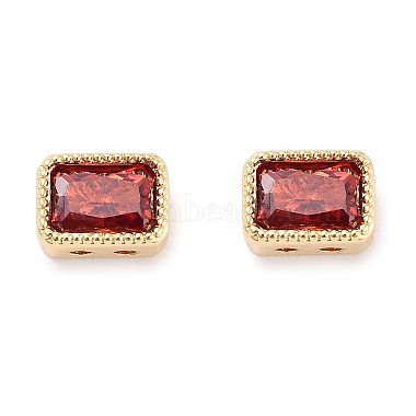 Red Rectangle Brass+Cubic Zirconia Beads