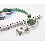 Rhombus Alloy Enamel Stud Earrings & Pendant Necklaces Sets, Sea Green, 450~460mm(FS-WGC3B96-02)