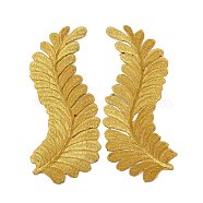 Polyester Computerized Embroidered Cloth Patch, Adhesive/Sew on Patches, Costume Accessories, Leaf, Gold, 190x100~105x1mm, 2pcs/set(EMBR-WH0001-01)