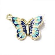 Alloy Enamel Pendants, Light Gold, Butterfly Charm, Blue, 23x19x3.5mm, Hole: 1.5mm(ENAM-Q447-06G-03)
