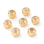 Brass Beads, Rubber inside, Slider Beads, Stopper Beads, Long-lasting Plated, Rondelle, Real 18K Gold Plated, 6x4.5mm, Hole: 2mm(KK-A148-02G-B)