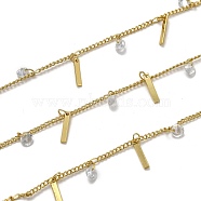 3.28 Feet Handmade Brass Curb Chains, with Clear Cubic Zirconia, Long-Lasting Plated, Soldered, Golden, Links: 1.9x1.6x0.8mm, Charm: 10x1.9x0.7mm and 2.4x4mm(X-CHC-L039-03G)