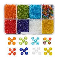 8 Colors Glass Seed Beads, Transparent, Round, Mixed Color, 4mm, Hole: 1.5mm, about 15g/color(SEED-YW0001-54)
