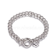 304 Stainless Steel Curb Chain Bracelets, with Toggle Clasp, Stainless Steel Color, 7-5/8 inches(19.3cm), links: 8x7x1mm(BJEW-I274-11S)
