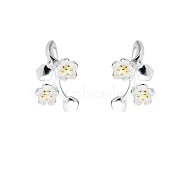 925 Sterling Silver Cuff Earrings, Plum Blossom, Platinum & Golden, 16x8x2mm, Pin: 0.9mm(EJEW-BB47875-A)