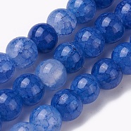 Crackle Glass Beads Strands, Round, Blue, 8~8.5mm, Hole: 1mm, about 48pcs/strand, 14.7 inch(37.5cm)(GLAA-F098-05C-05)