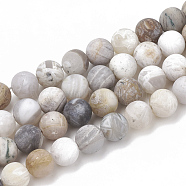 Natural Bamboo Leaf Agate Beads Strands, Frosted, Round, 4mm, Hole: 1mm, about 96pcs/strand, 15.5 inch(X-G-T106-026)
