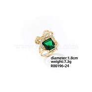 Elegant Brass Bowknot Finger Rings for Women, Fashionable Sparkling Delicate Hand Jewelry Full Rhinestones Ring, Green(DK0031-2)