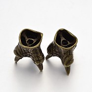 Brass Animal Claw Bead Caps, Nickel Free, Antique Bronze, 19x15mm, Hole: 2.5mm(X-KK-E639-10AB-NF)