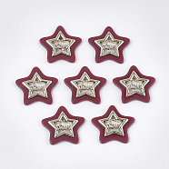 Opaque Acrylic Pendants, with Alloy Findings, Star with Word Love, Light Gold, Brown, 29x30x4mm, Hole: 2mm(MACR-T031-06B)