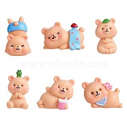 6Pcs Cute Resin Bear Figurines, Kawaii Bear Garden Miniature Statues, Cake Cupcake Toppers, for Home Party Garden Plant Pots Decor, Mixed Color, 33~39.5x22~30x20~28mm(JX316A)