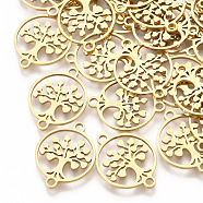 201 Stainless Steel Links connectors, Laser Cut Links, Flat Round with Tree of Life, Golden, 19x15x1mm, Hole: 1.8mm(STAS-T044-37G)