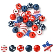 Painted Natural Wood Beads, Round & Star, Mixed Color, 15~22.5x15~24x10~16mm, Hole: 3~4mm(WOOD-YW0001-17)