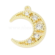 Rack Plating Alloy Rhinestone Pendants, Cadmium Free & Nickel Free & Lead Free, Moon, Golden, 21x17x3mm, Hole: 1.6mm(PALLOY-F018-20G)