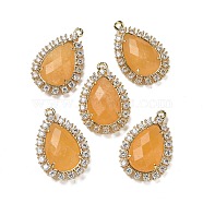 Natural Topaz Jade Faceted Teardrop Pendants, Rack Plating Brass Micro Pave Clear Cubic Zirconia Drop Charms, Golden, 25x16.5x5.5mm, Hole: 1.4mm(G-I375-01G-03)