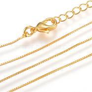 Real 18K Gold Plated Brass Box Chains Necklaces, with Lobster Clasps, 15.7 inch(40cm)x0.6mm(MAK-R014-G)