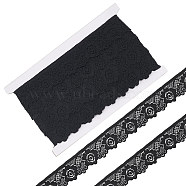 15 Yards Flat Nylon Elastic Lace Trim, Stretchy Flower Lace Ribbon For Sewing Decoration, Black, 1-1/4 inch(32~33mm)(OCOR-WH0086-19)