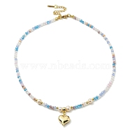 Alloy Heart Pendant Necklace, with Glass & Imitation Pearl Beaded, Golden, 16.14 inch(41cm)(NJEW-Q320-01G)