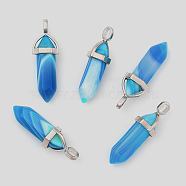 Natural Banded Agate Double Terminated Pointed Pendants, with Random Alloy Pendant Hexagon Bead Cap Bails, Bullet, Platinum, 37~40x12mm, Hole: 3mm(X-G-F295-05J)