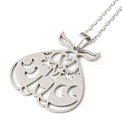 Non-Tarnish 201 Stainless Steel Moth with Moon Phase Pendant Necklace with Cable Chain, Stainless Steel Color, 17.64 inch(44.8cm)(NJEW-Q317-20P)