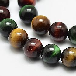 Natural Tiger Eye Beads Strands, Round, Grade A, Mixed Color, 6mm, Hole: 1.2mm,  about 61pcs/strand, 15.5 inch(G-N0224-02-6mm)