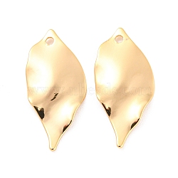 Rack Plating Brass Pendants, Leaf Charm, Real 18K Gold Plated, 20x9x1mm, Hole: 1.2mm(KK-M261-40G)