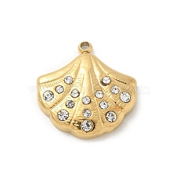 304 Stainless Steel Rhinestone Pendants, Shell Shape, Crystal, 17x16.5x3.5mm, Hole: 1.4mm(STAS-I322-38G-02)