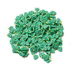 Christmas Theme Handmade Polymer Clay Beads, No Hole, Christmas Tree Pattern, 4.5~6.5x4.5~6x0.6~0.7mm, about 56000pcs/1000g(CLAY-P002-02B)