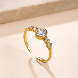 304 Stainless Steel Micro Pave Cubic Zirconia Cuff Open Rings, Oval, Golden, Clear, US Size 4 1/4(15mm)~20mm(WGC5C97-01)