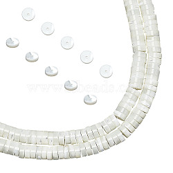 Nbeads Natural Trochid Shell/Trochus Shell Beads Strands, Flat Round/Disc, Floral White, 6x2mm, Hole: 0.8mm, about 172pcs/strand, 15.5 inch(39.5cm)(SSHEL-NB0001-35A)