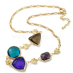Faceted Triangle & Round & Rectangle Glass Beads Bib Necklaces, Brass Chain Neckalces, Golden, 15.67 inch(39.8cm)(NJEW-R263-18G)