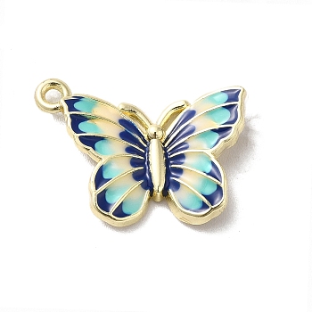 Alloy Enamel Pendants, Light Gold, Butterfly Charm, Blue, 23x19x3.5mm, Hole: 1.5mm