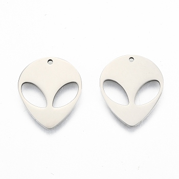 201 Stainless Steel Pendants, Saucer Man, Stainless Steel Color, 25x21x1.5mm, Hole: 1.6mm