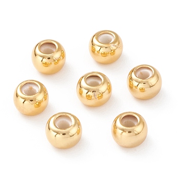 Brass Beads, Rubber inside, Slider Beads, Stopper Beads, Long-lasting Plated, Rondelle, Real 18K Gold Plated, 6x4.5mm, Hole: 2mm