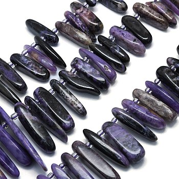 Natural Charoite Beads Strands, Nuggets, Top Drilled, with Seed Beads, 10~41.5x5~12x2~7mm, Hole: 0.8~1.2mm, 16.14~16.54''(41~42cm)