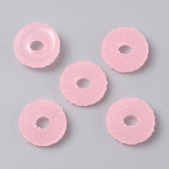 Druzy Resin Decoden Cabochons, Donut, Imitation Candy, Frosted, Pink, 16x5mm
