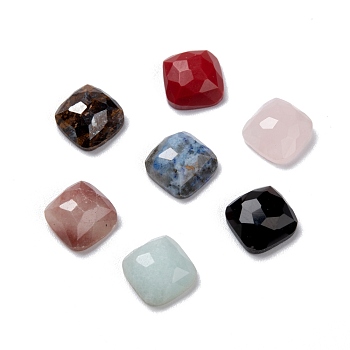 Natural Mixed Gemstone Cabochons, Faceted, Square, 7.5x7.5x3.5mm