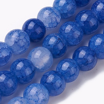 Crackle Glass Beads Strands, Round, Blue, 8~8.5mm, Hole: 1mm, about 48pcs/strand, 14.7 inch(37.5cm)