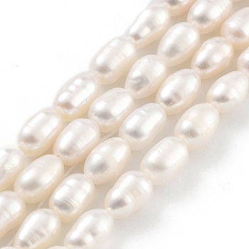 Natural Cultured Freshwater Pearl Beads Strands, Rice, Grade 3A, Snow, 4~5mm, Hole: 0.6mm, about 26~27pcs/strand, 7.09''~7.28''(18~18.5cm)