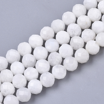 Natural Rainbow Moonstone Beads Strands, Round, Faceted, 6mm, Hole: 0.6mm, about 67pcs/Strand, 14.76 inch~15 inch(37.5~38.1cm)