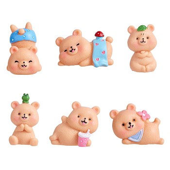 6Pcs Cute Resin Bear Figurines, Kawaii Bear Garden Miniature Statues, Cake Cupcake Toppers, for Home Party Garden Plant Pots Decor, Mixed Color, 33~39.5x22~30x20~28mm